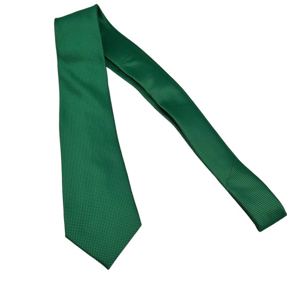 VIBRANT GREEN BLACK TINY SQUARE ALL OVER DESIGN SILK MEN’S TIE